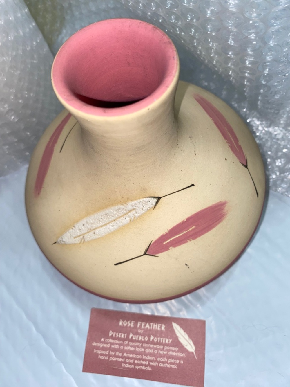 Rose Feather Arrow Pink and Cream Stonewear Pottery